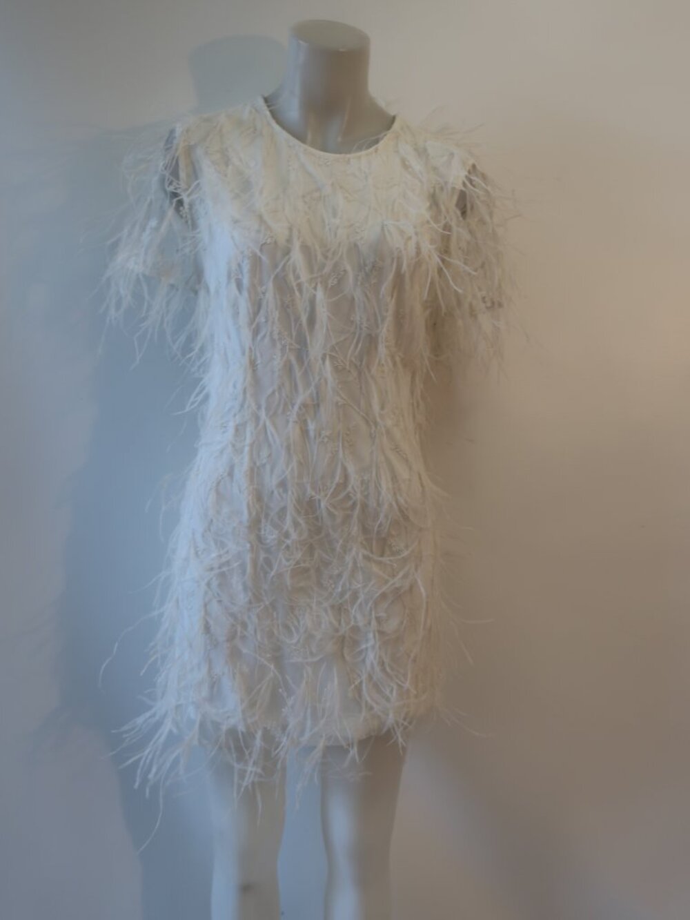 NWT Women Milly Rana White (Item-7014) Short Sleeve Feather Mini Shift Dress S - Picture 8 of 14